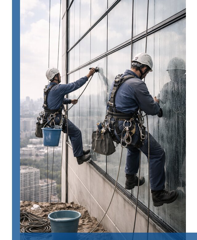 Профессиональная мойка фасадных окон альпинистами в Донском