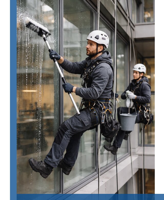 Профессиональная мойка витражей промышленными альпинистами в Донском