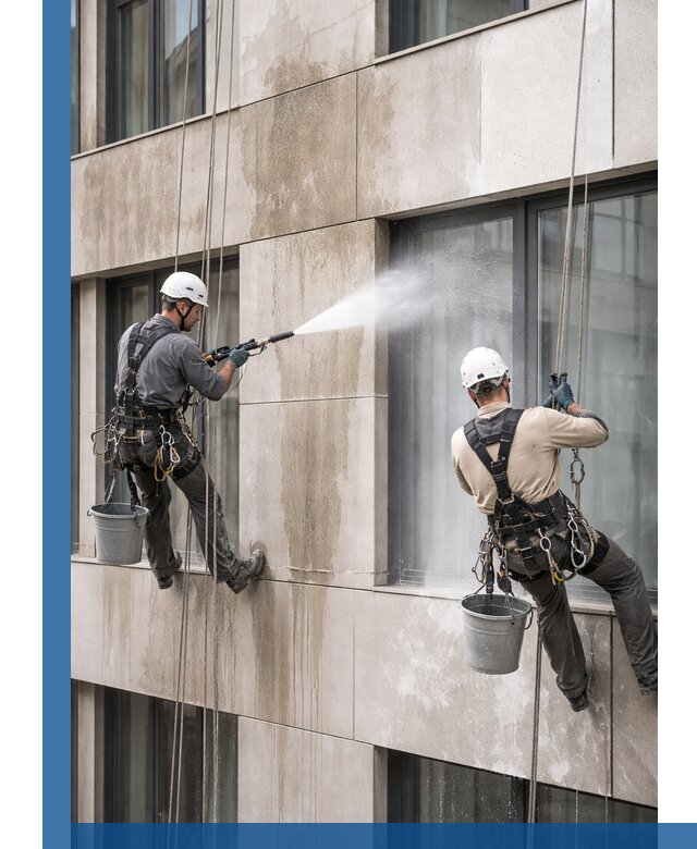 Послестроительная мойка фасада промышленным альпинизмом в Донском