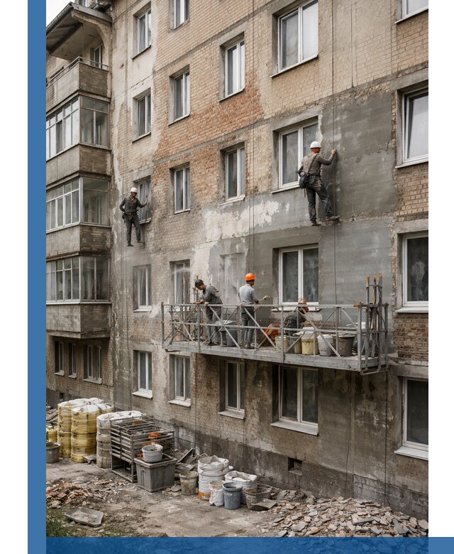 Капитальный ремонт фасада в Донском с восстановлением и гидроизоляцией