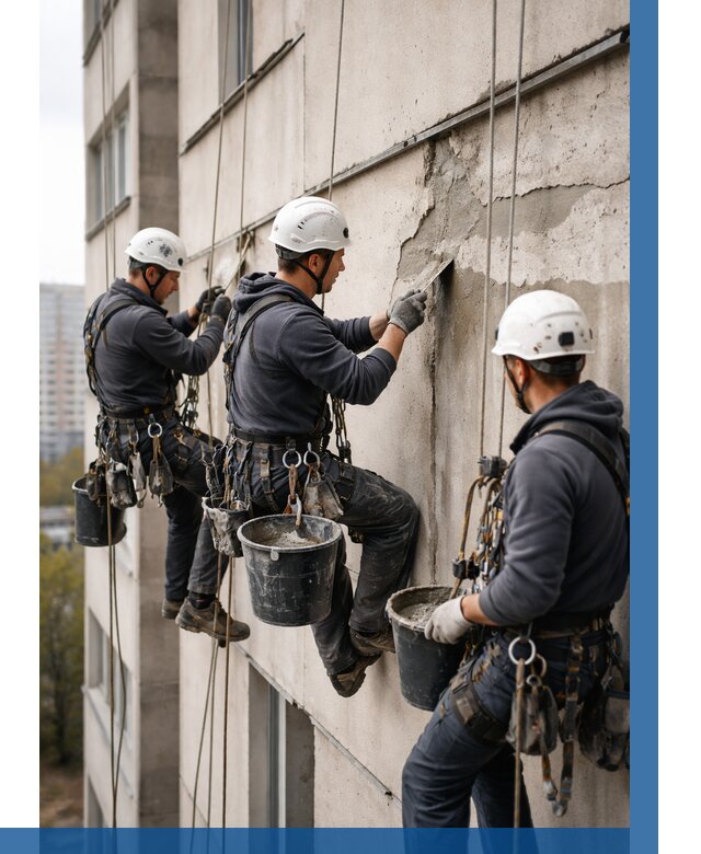 Ремонт бетонных элементов фасада в Донском от 2533 р. | ВЫСОТНИК-Днс