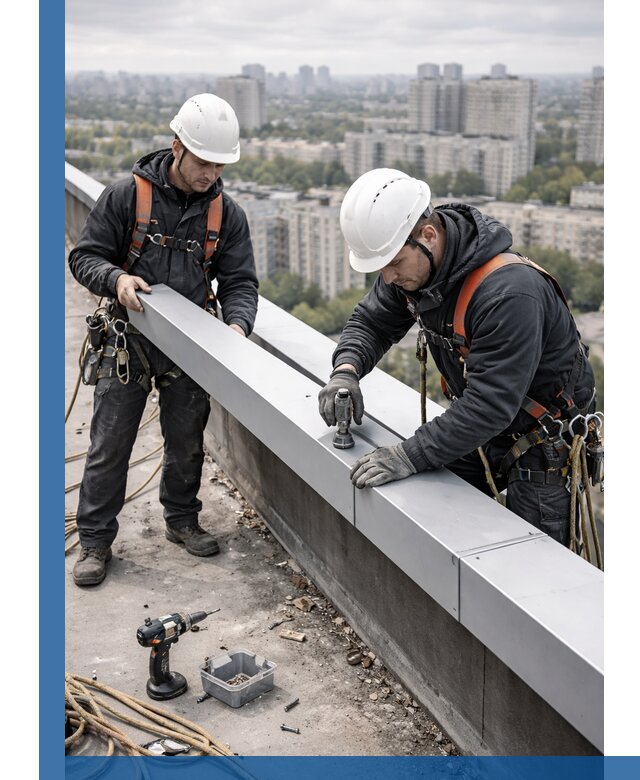 Монтаж парапетных крышек и ограждений кровли в Донском