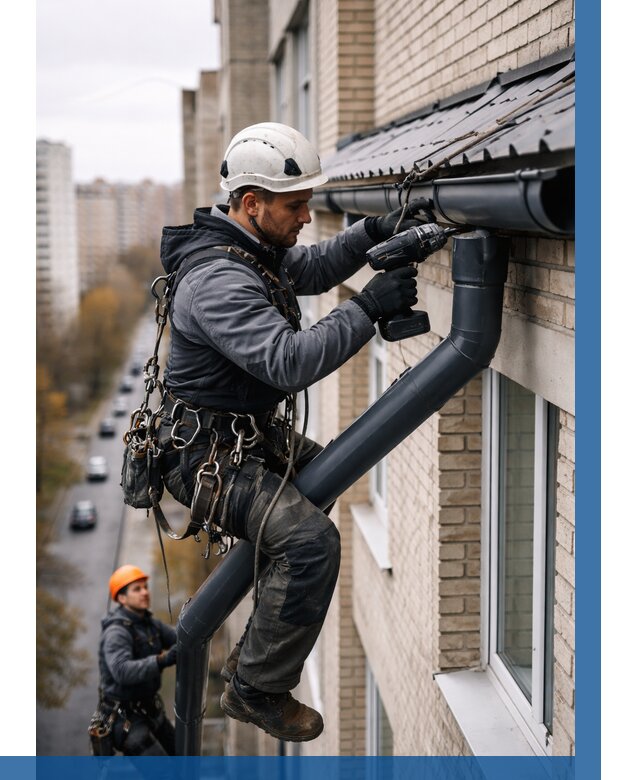 Монтаж водосточной системы на здании в Донском от 5066 р. | ВЫСОТНИК-Днс