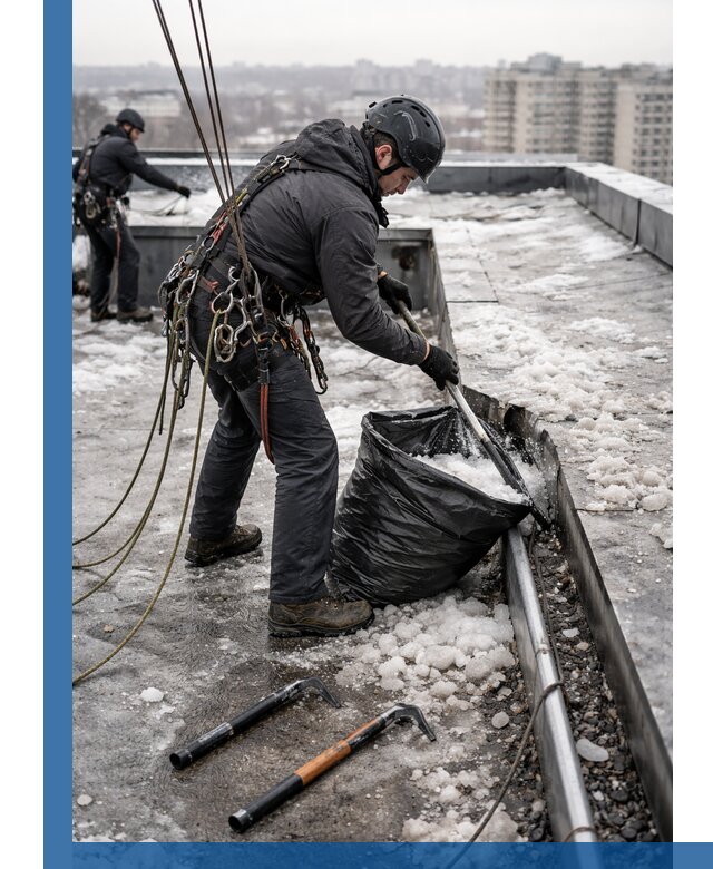 Аварийная очистка кровли в Донском от промальпинистов