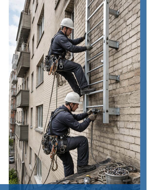 Монтаж пожарной лестницы в Донском от 25330 р заказать у ВЫСОТНИК-Днс
