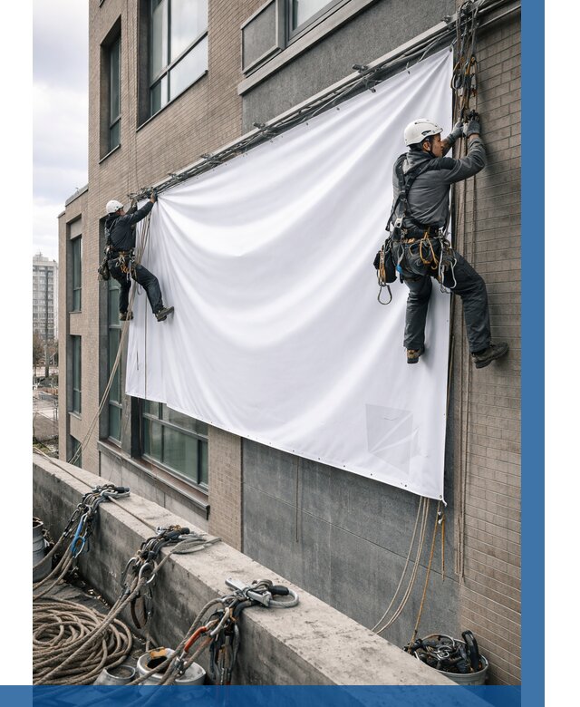 Монтаж баннеров на фасаде в Донском от 659 р. заказать ВЫСОТНИК-Днс