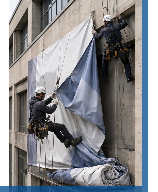 Демонтаж баннеров с фасада в Донском от 4559 р. | ВЫСОТНИК-Днс