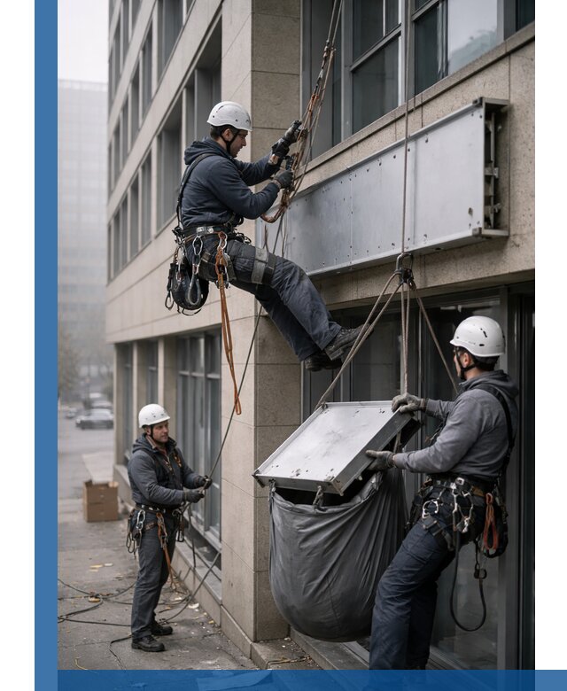 Демонтаж рекламной вывески с высотными работами в Донском