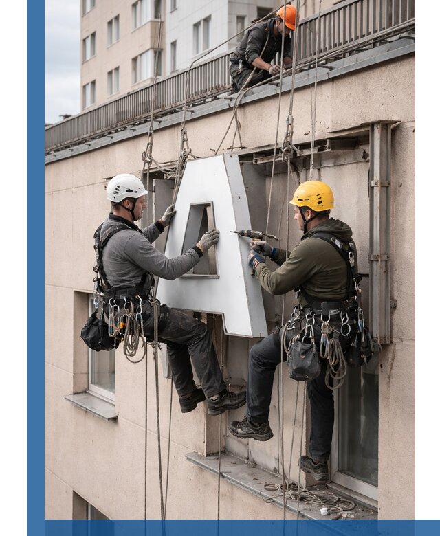 Ремонт и восстановление наружных вывесок на высоте в Донском