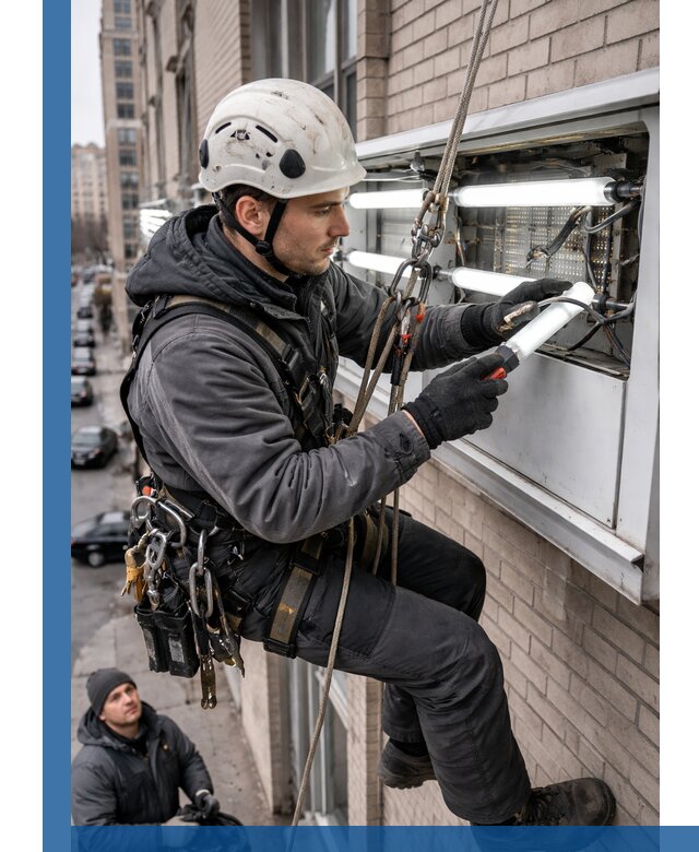 Профессиональная замена ламп в наружной вывеске в Донском