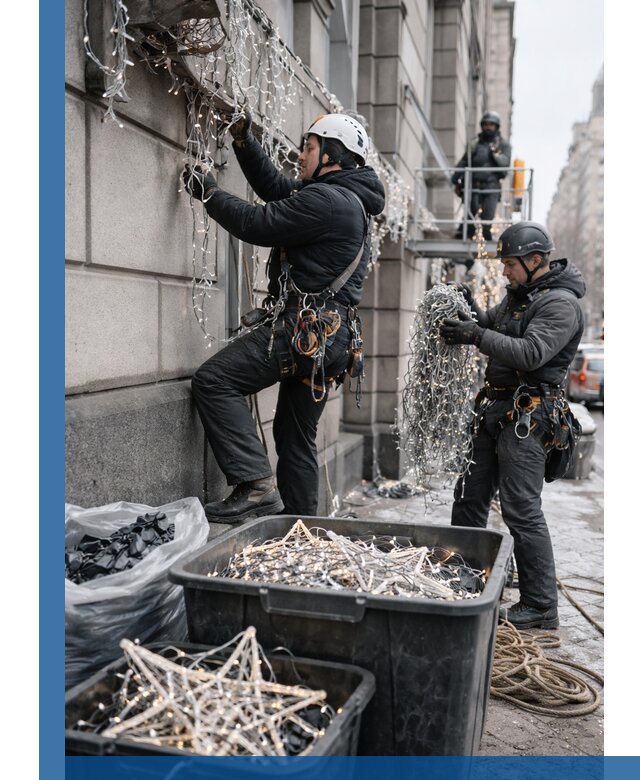 Демонтаж новогоднего оформления и гирлянд в Донском