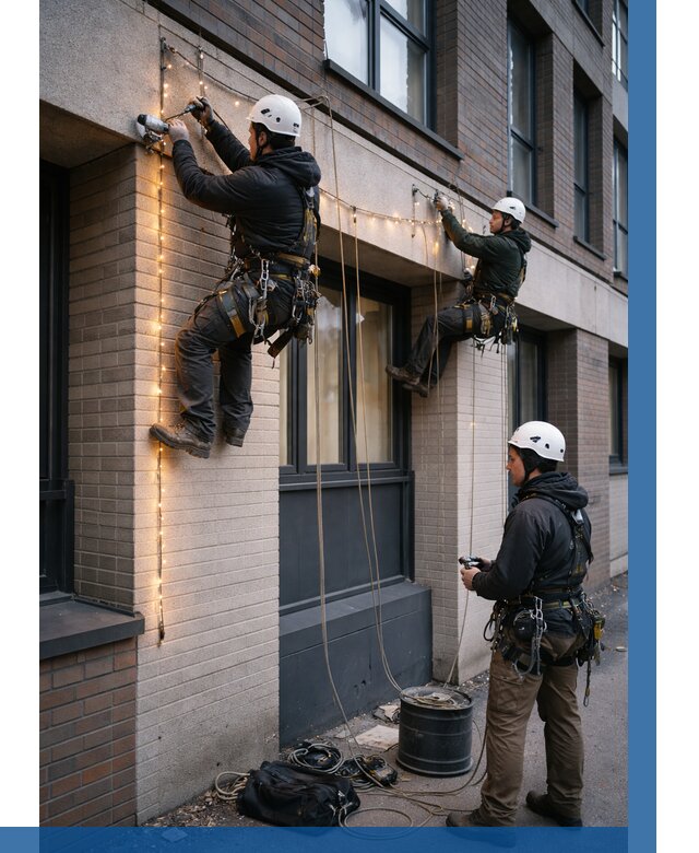 Монтаж гирлянд на фасаде в Донском от 3546 р. | ВЫСОТНИК-Днс