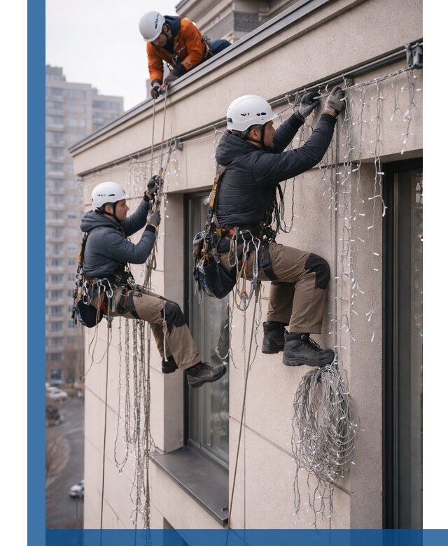 Монтаж праздничных гирлянд на фасаде в Донском для зданий