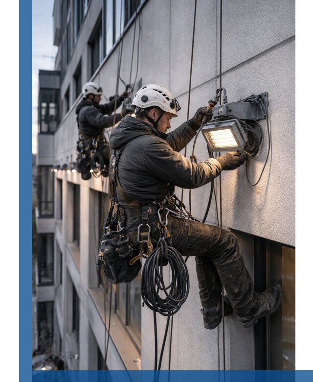 Монтаж фасадного освещения в Донском установка и подключение