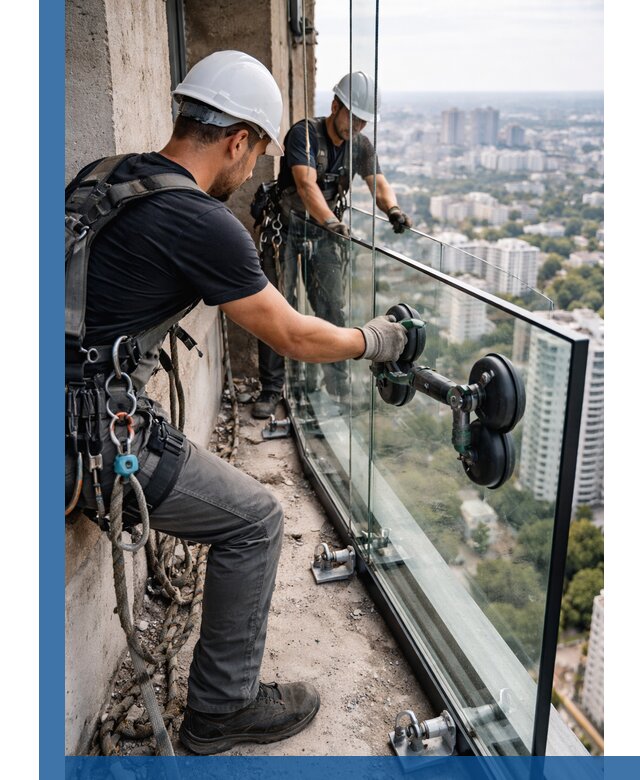 Монтаж стеклянных ограждений под ключ с гарантией в Донском