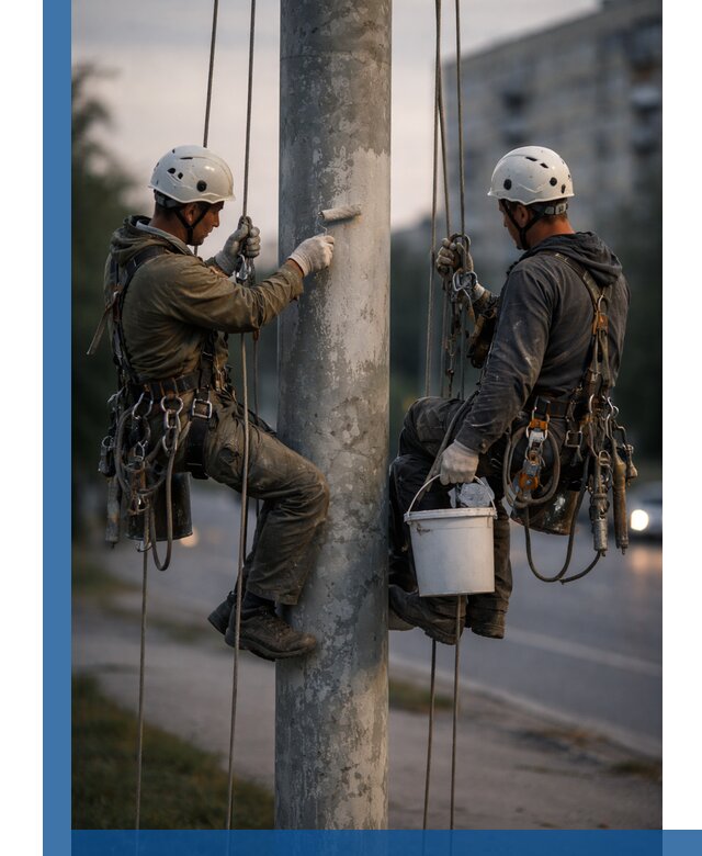 Покраска опор освещения и антикоррозийная защита в Донском