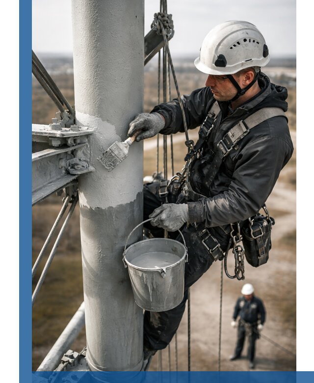 Покраска мачт связи в Донском промышленными альпинистами
