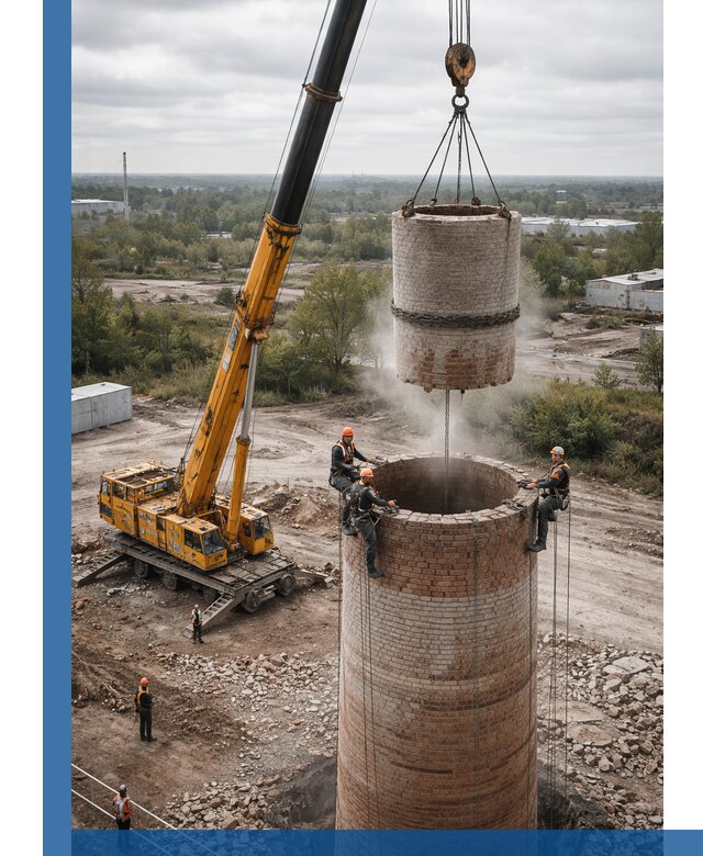 Демонтаж дымовой трубы в Донском с гарантиями безопасности