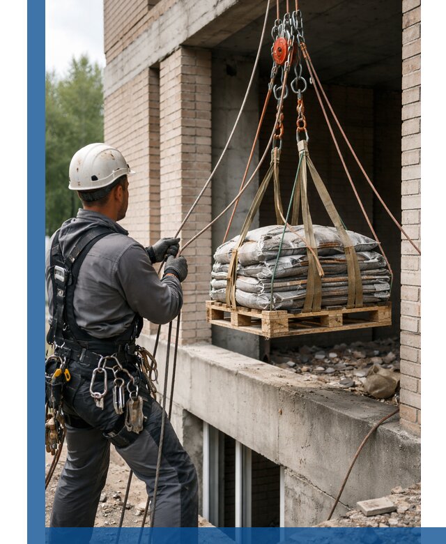 Подъем материалов на этаж веревками в Донском оперативно