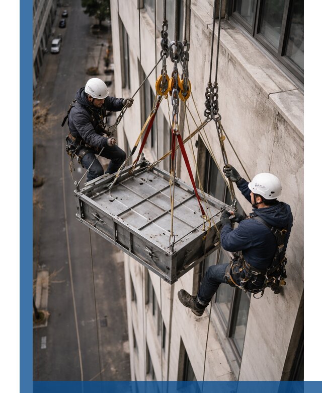 Спуск и подъем грузов по фасаду в Донском для зданий