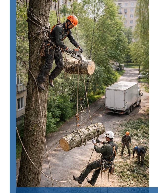 Спил деревьев альпинистами в Донском, безопасно и без повреждений