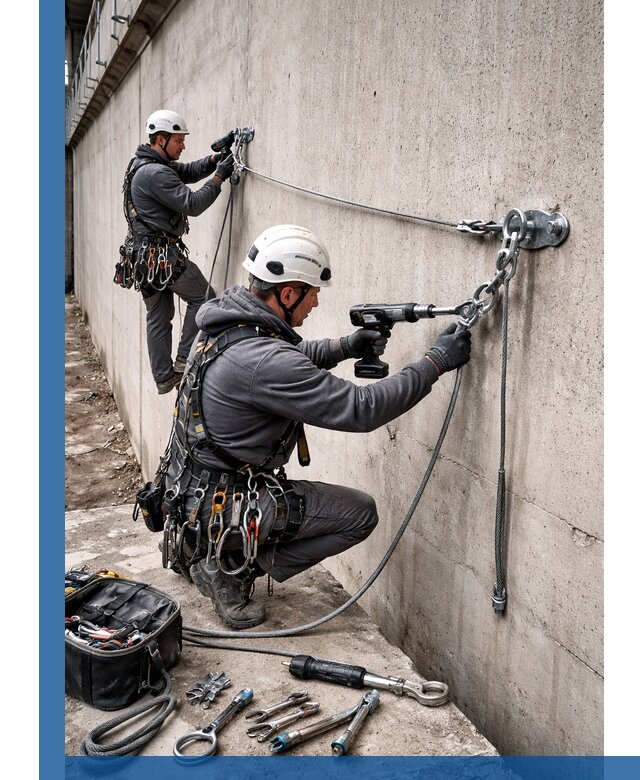 Монтаж анкерных линий высотной безопасности в Донском