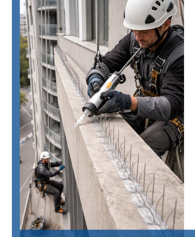 Установка шипов от птиц на фасадах и кровлях в Донском